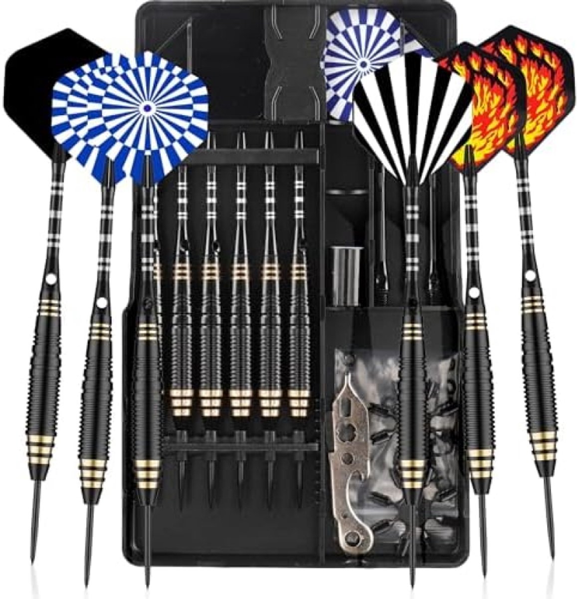 Stalen Darts – Professionele Steel Tip Darts – Dartpijlen – 24g Darts Set – Met Aluminium Shafts – Dart Flights – Rubber O-Rings – Flight Protectors – Dartslijper – Gereedschap – Complete Dartset – Voor Dartbord – Beginners en Gevorderden