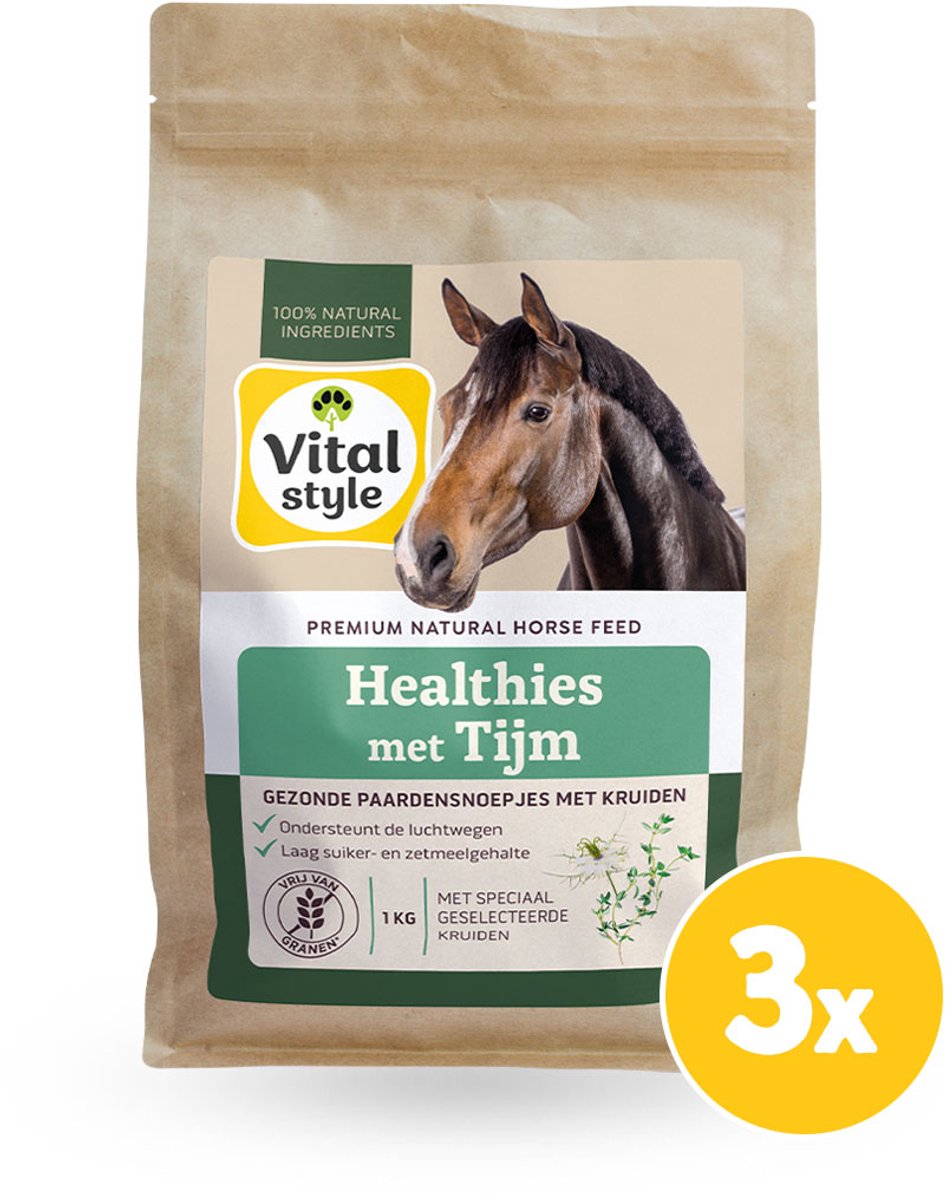 VITALstyle Healthies Met Tijm - Gezonde Paardensnoepjes - Laag In Suiker - Ondersteunt De Luchtwegen - 3 x 1 kg