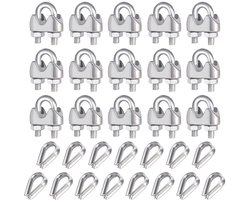15pcs Cable Clips - 2mm Set - RVS M2 Draad - Kabelbeugel - Kabelklem - U-bolt Klem voor Stalen Kabel