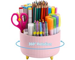 360 Rotatable Desk Organizer with 5 Compartments - Stylish Pen Holder for Home and Office