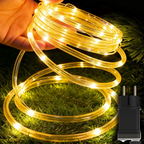 20m 200LED-lichtbuis met stekker, Kerstverlichtingbuitenbuis met timer, 8 standen & dimbaar, IP44 waterdicht, decoratieve verlichting, warm wit, voor binnen- en buitengebruik, feesten, kerst, tuin, terrasdecoratie
