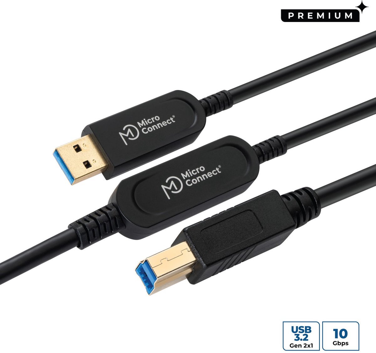 Microconnect MC-USB3.0AB10OP USB-kabel USB 3.2 Gen 2 (3.1 Gen 2) 10 m USB A USB B Zwart