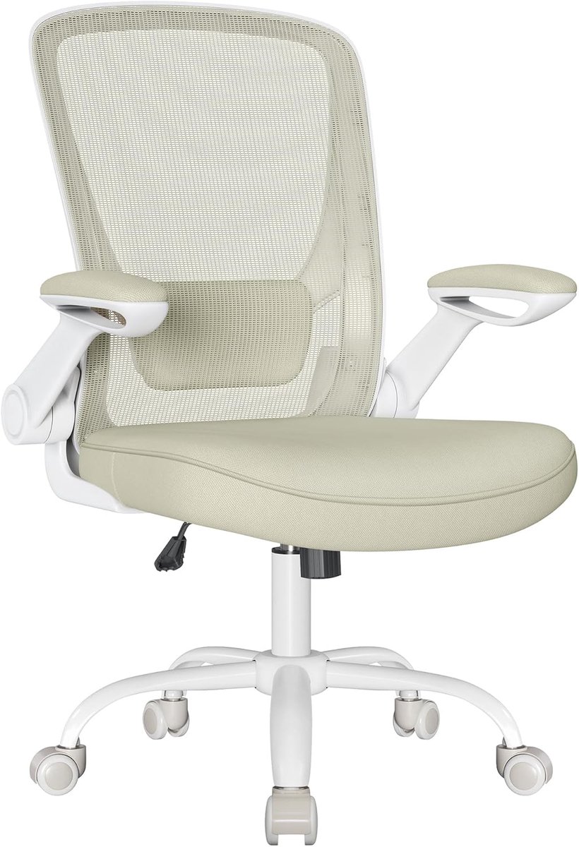 SONGMICS - bureaustoel - draaibaar met mesh-bekleding - ergonomisch - gevoerde lendensteun - schommelfunctie - zitting 53 cm - havermoutbeige