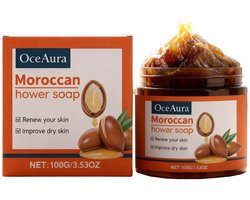 OceAura | Marokkaanse Zwarte Zeep | Argan Black Soap | Savon Noir | Beldi Zeep | Zwarte Zeep Exfoliërend | Ingroeide Haren Verwijderen | Aardbeienhuid | Lichaamsacne | Hammam Zeep | Natuurlijke Zeep | Arganolie Zeep | Scrub Zeep | Black Soap Morocco