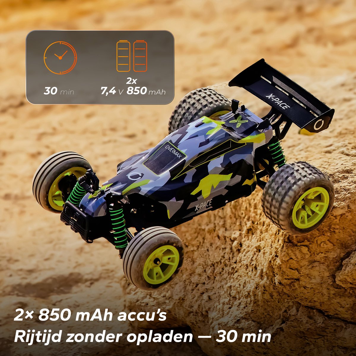 Overmax X-Pace - Bestuurbare Auto - 2 accu’s - 30 km/u - 4x4 - 1:18 - Bereik 100m - Onafhankelijke vering - LED’s - Offroad RC Auto Volwassenen & Kinderen - Afstandsbestuurbare Auto voor Buiten — afbeelding 4