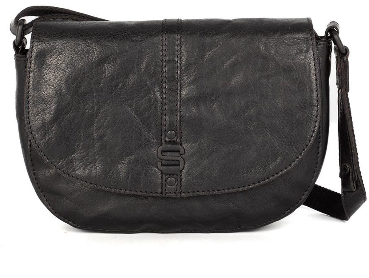 Leren Crossbodytas met klep - Dakota - Zwart