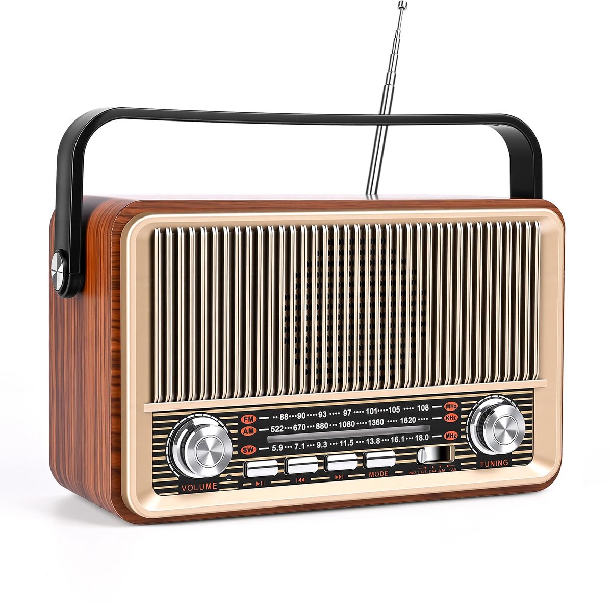 Unyqoos® Kleine draagbare retro radio met Bluetooth en krachtige accu