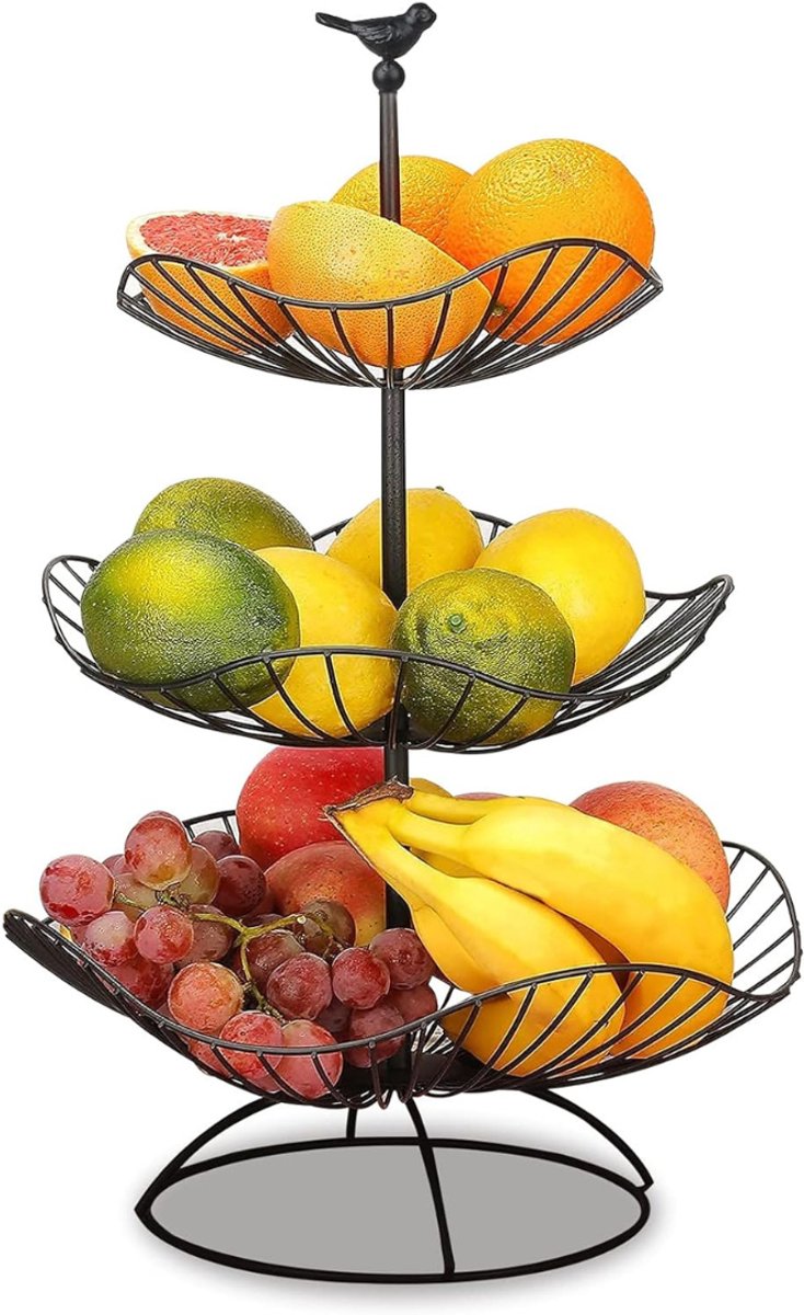 VIN® Fruitetagère 3 verdiepingen - zwarte fruitschaal - metalen fruitstandaard - 3 opbergschalen