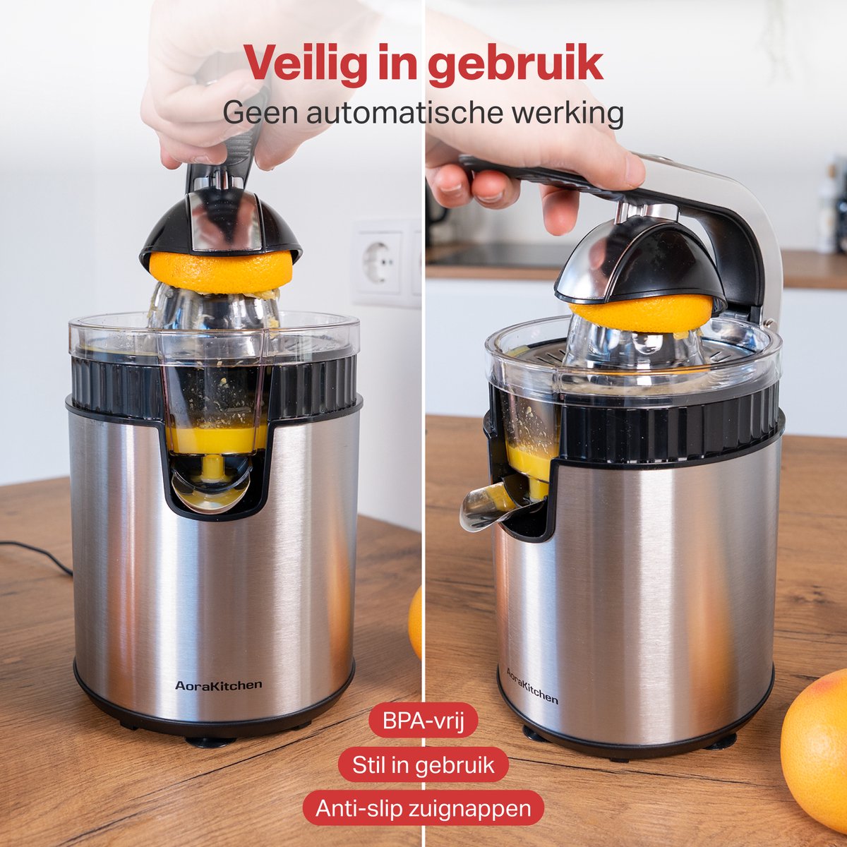AoraKitchen Citruspers - Sinaasappelpers Elektrisch - 600ML - Citroenpers - 160W - Sapcentrifuge - 2 Perskegels thumbnail 7