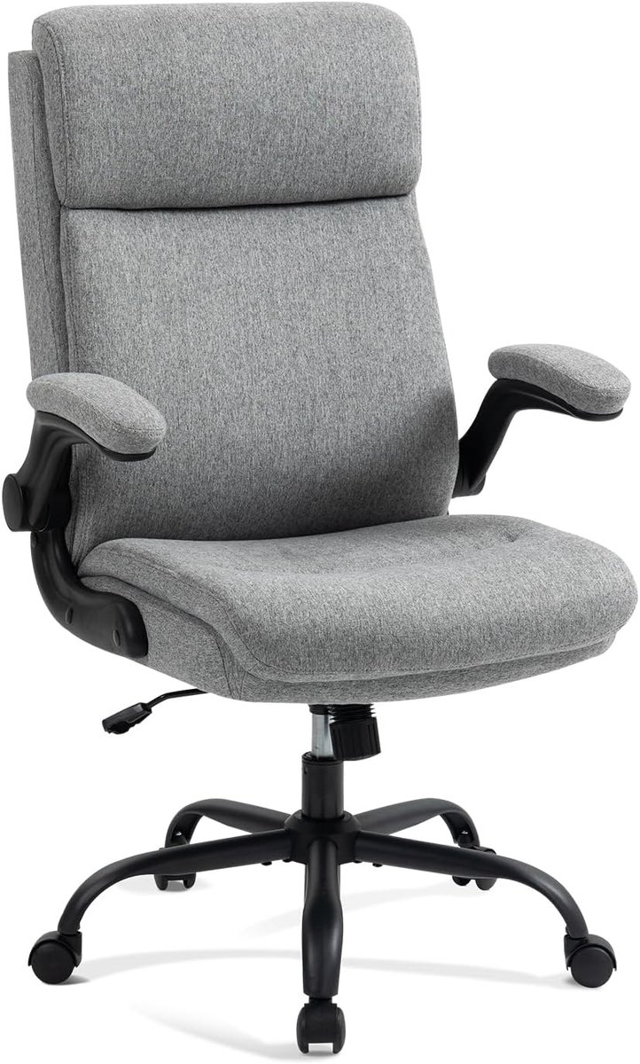Ergonomische bureaustoel - bureaustoel met rugleuning - opklapbare armleuning - hoge rugleuning - in hoogte verstelbaar - kantelfunctie (bureaustoel stof grijs max. 150 kg)