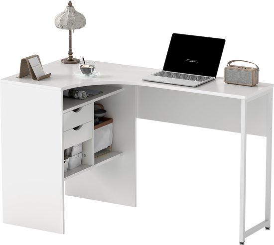 HOMCOM-L-vormig bureau - spaanplaat - 120x60x74cm - wit