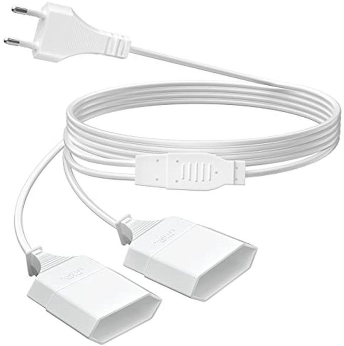 Verlengkabel, 2 in 1 Type-C verlengkabel Eurostekker naar Eurostekker, 2 m verlengkabel Eurostekker, 0,75 mm² Max. 2,5 A/250 V, voor TV PC Computer Monitor Wit