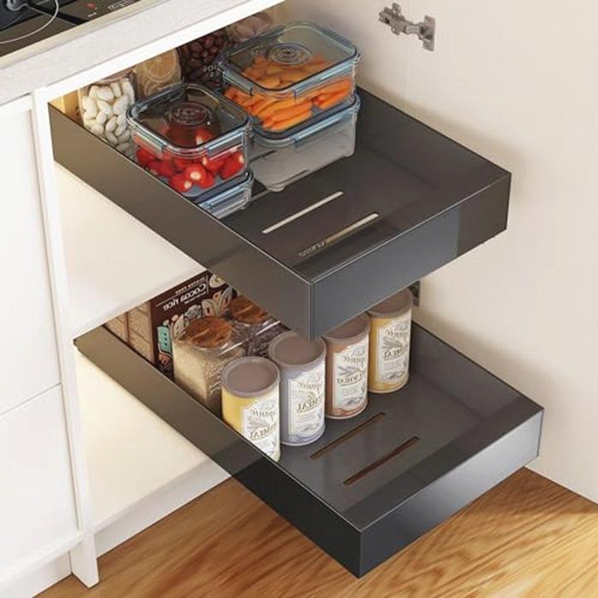 Telescopische uitschuiflade voor keuken en meubels, 2 stuks, zwart