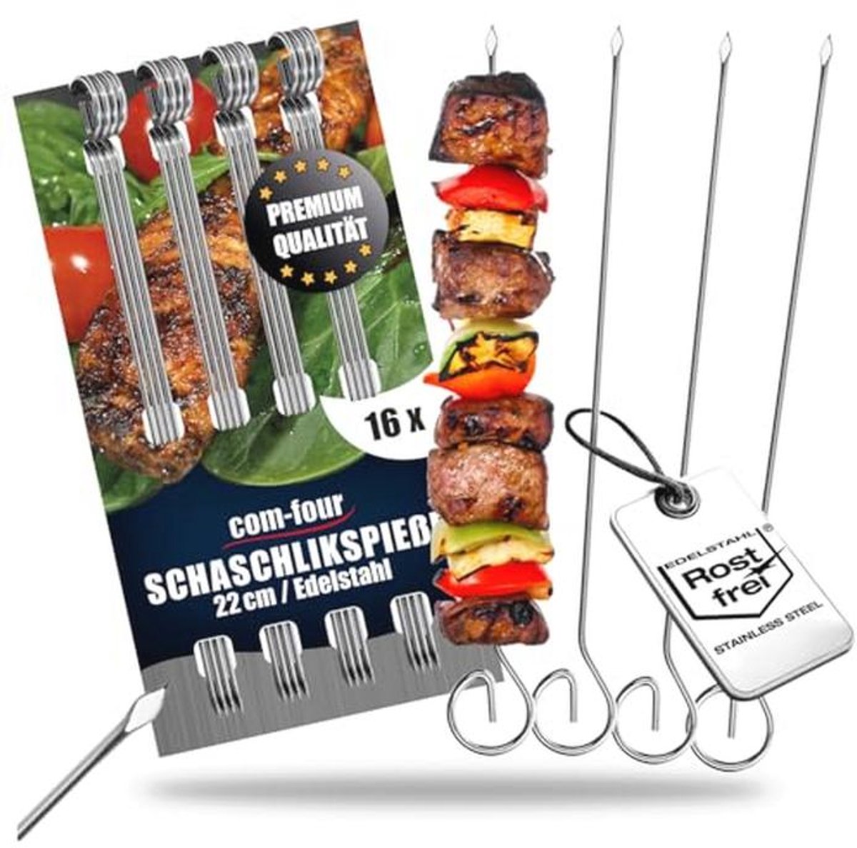 16x Roestvrijstalen Shish Kebabspiesjes van 22 cm - Perfect voor BBQ, Grill en Oven