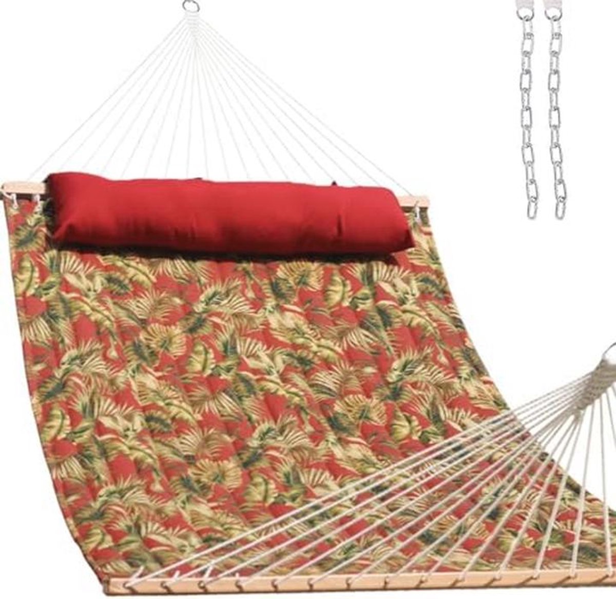 Lazy Daze Hammocks 12 FT gewatteerde stoffen hangmat met spreidstang, 2-persoons dubbele hangmat met kettingen en kussen, buitenhangmat voor buiten terras zwembad achtertuin strand, 450 lbs