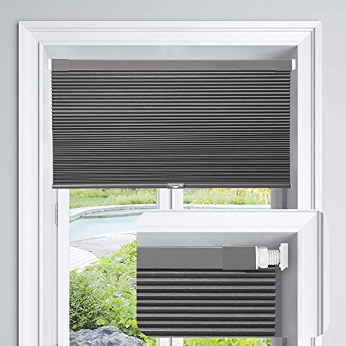 Cordless Zwartout Mobiele Jaloezieën 33" W x 64" H - Geen Gereedschap, Geen Boren