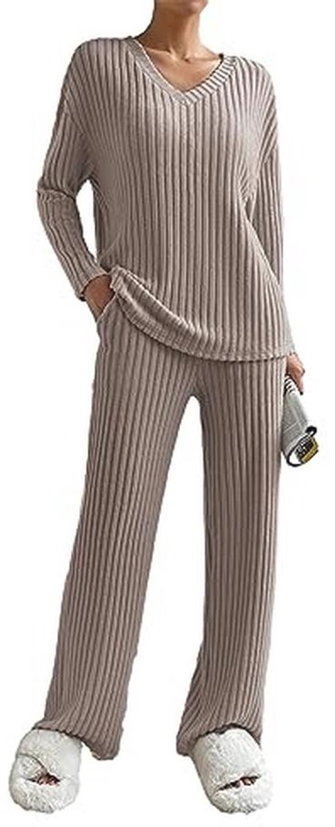 Geribbelde Lounge Wear Set Voor Vrouwen - 2 Stuks Co Ord Training Set Dames Pjs Loungewear Nachtkleding