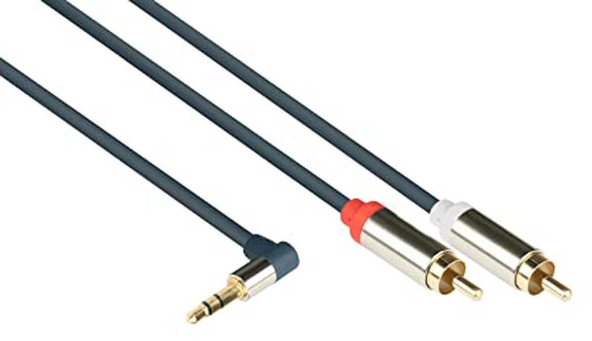 Hoogwaardige 3,5 mm audio aansluitkabel met gebogen jack en 2x RCA stekker - 0,5 m