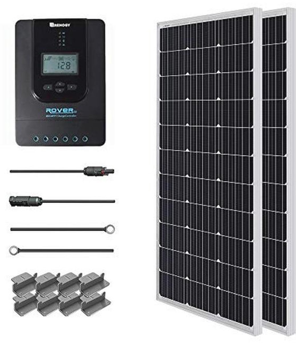 Zonne-installatie 12V 1kWh met 200W monokristallijn paneel en MPPT laadregelaar voor camper, balkon en tuin