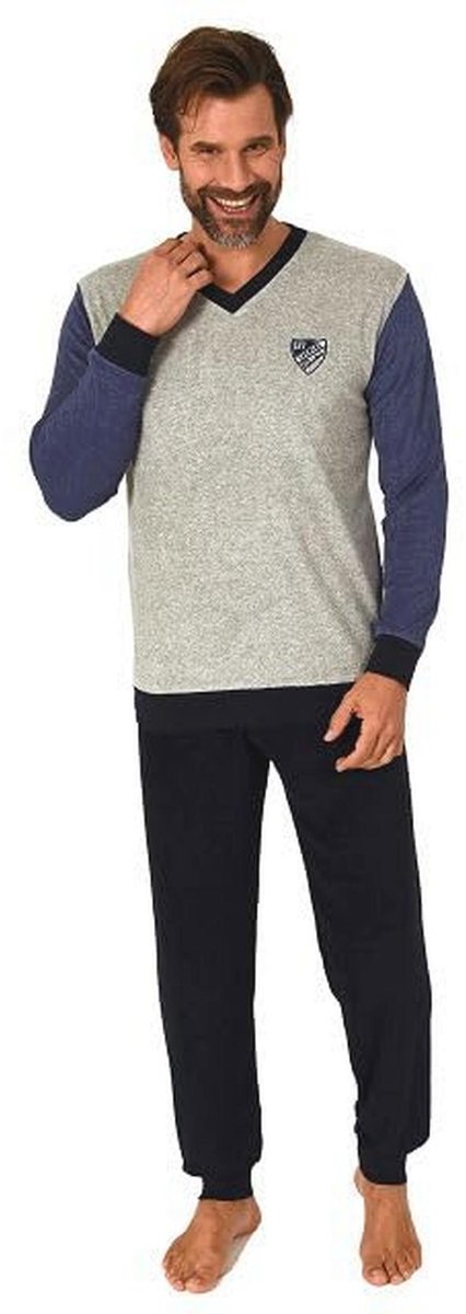 Elegante heren badstof pyjama met V-hals en manchetten tot maat 62