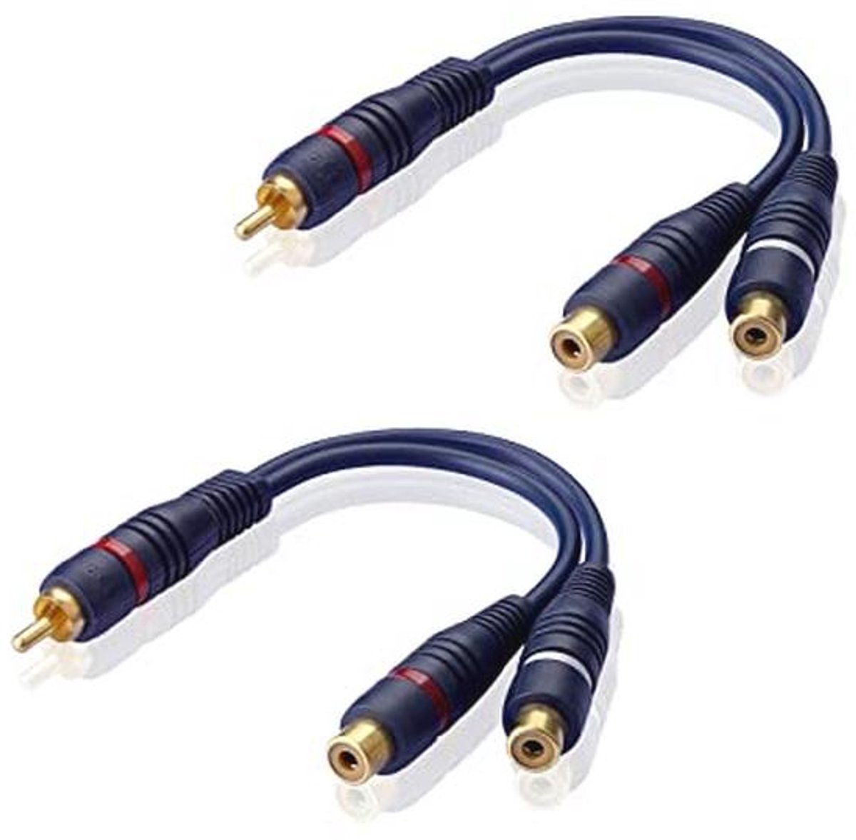 RCA naar dubbele RCA audiokabel 15 cm - marineblauw