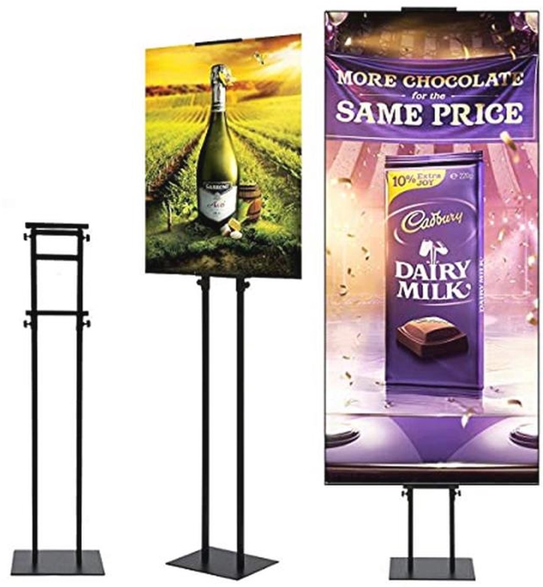 Verstelbare Banner Stand tot 75 Inch - Dubbelzijdige Sign Houder - Zwarte Kleur