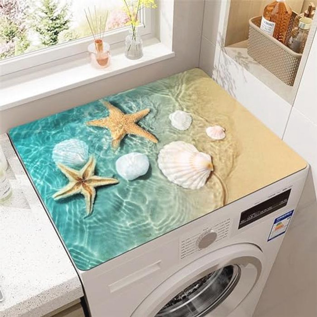 Wasmachine en Droger Topmat met Zandstrandpatroon - Absorberende en Antislip Dekmat