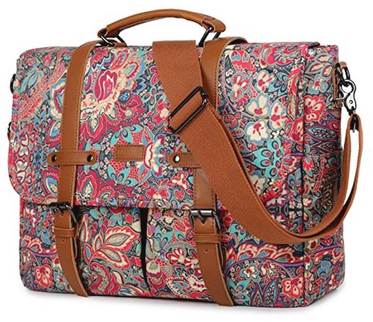 YL-01 Schoudertas voor dames, met print, laptoptas, computertas, aktetas, schoudertas, bookbag, HS, Bohemian