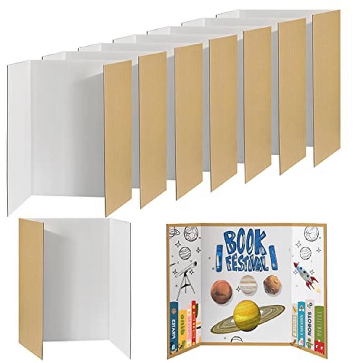 Groot drievoudig posterbord 40" x 28" - 8 stuks presentatiekarton voor schoolprojecten en beursgebruik
