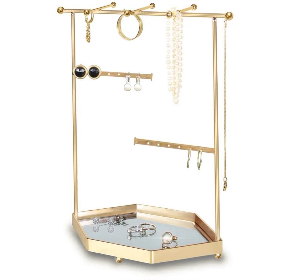Elegante Sieradenorganizer voor Oorbellen, Armbanden en Halskettingen - Chique Design met Spiegel en Boomhouder - 24x12x29 cm