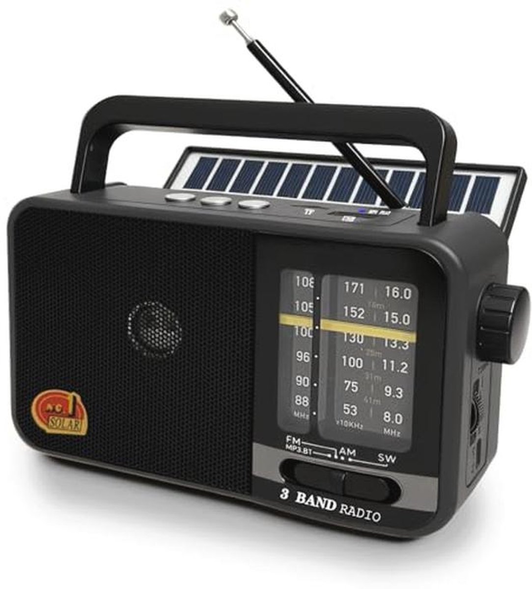 Draagbare radio met zonnepaneel en batterij - AM/FM/SW-ontvanger voor outdoor gebruik