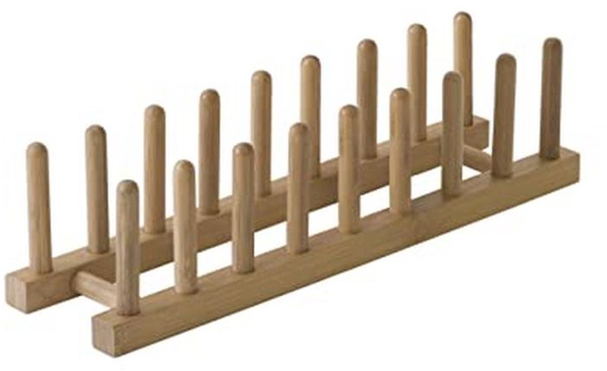 Bamboe Houten Bordenrek en Pot Deksel Houder - 15,3 x 4,4 x 4 cm