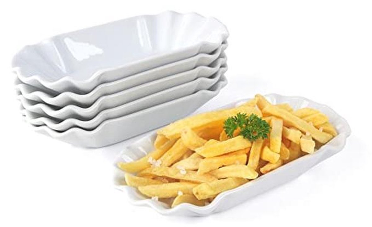 Porseleinen frietschaal 20 cm kartonnen look