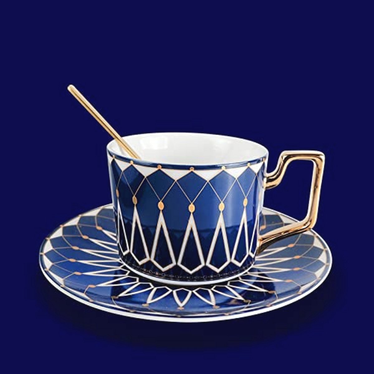Mooie Mat Glazuur Theekop met Onderteller en Lepel - 8oz Bone China Keramiek