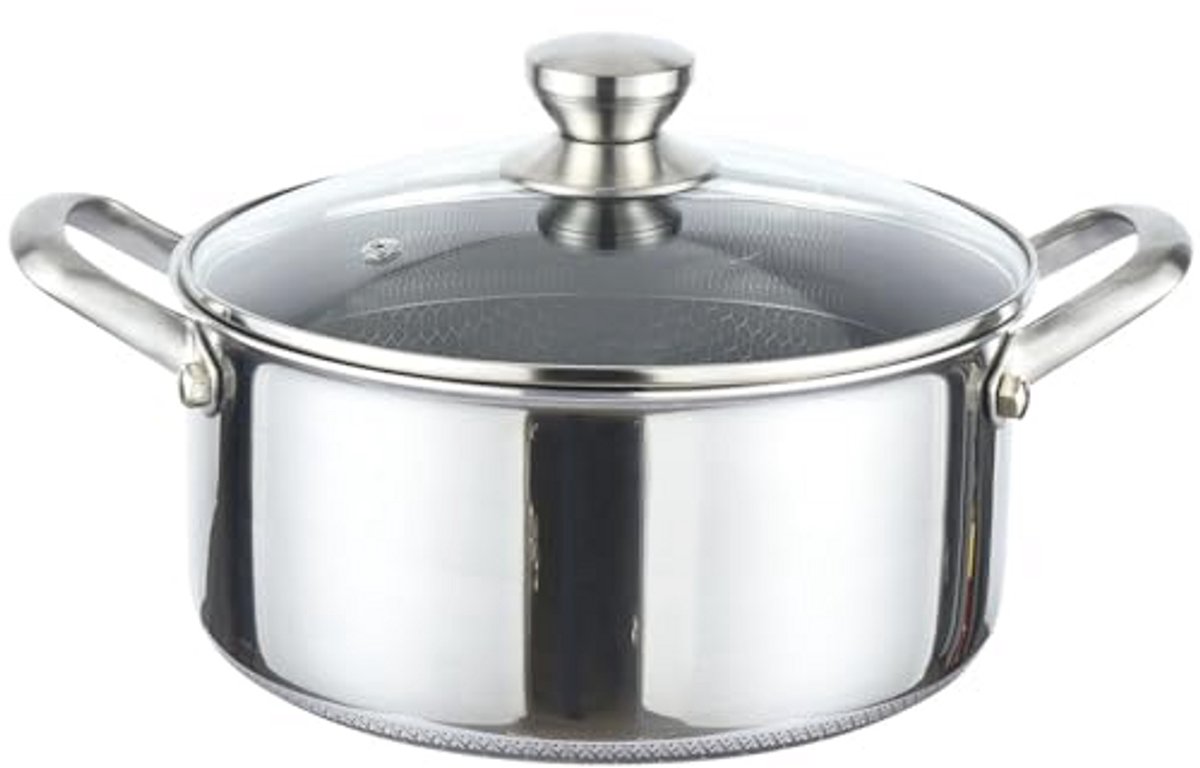 Kookpan 28 cm RVS met Glazen Deksel - Anti-aanbaklaag en Krasbestendig