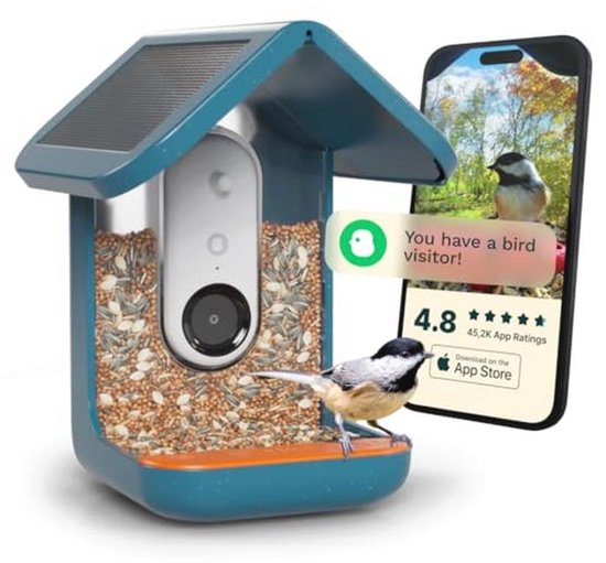 VEVOR Slimme Vogelvoederautomaat Met Camera – 2K HD, AI Herkenning, 2 Zonnepanelen, IP65 Waterdicht – Voor Tuin & Natuurliefhebbers