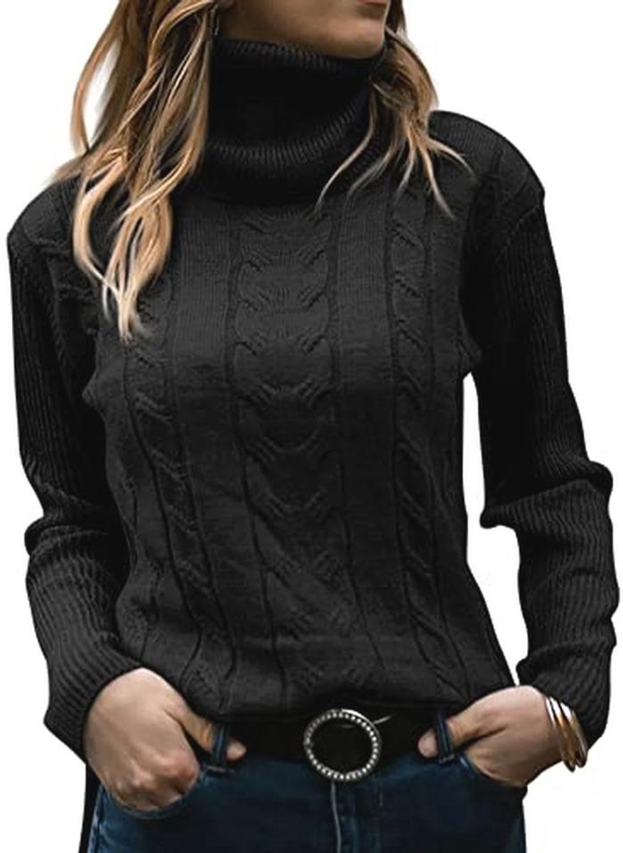Dames Pullover Coltrui - Kabelgebreide Lange Mouwen Zachte Jumper - Casual Chic