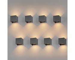 Merkloos 8 Stuks Verstelbare LED Wandlampen 12W - Warm Wit 3000K - Waterdicht IP65 voor Binnen en Buiten