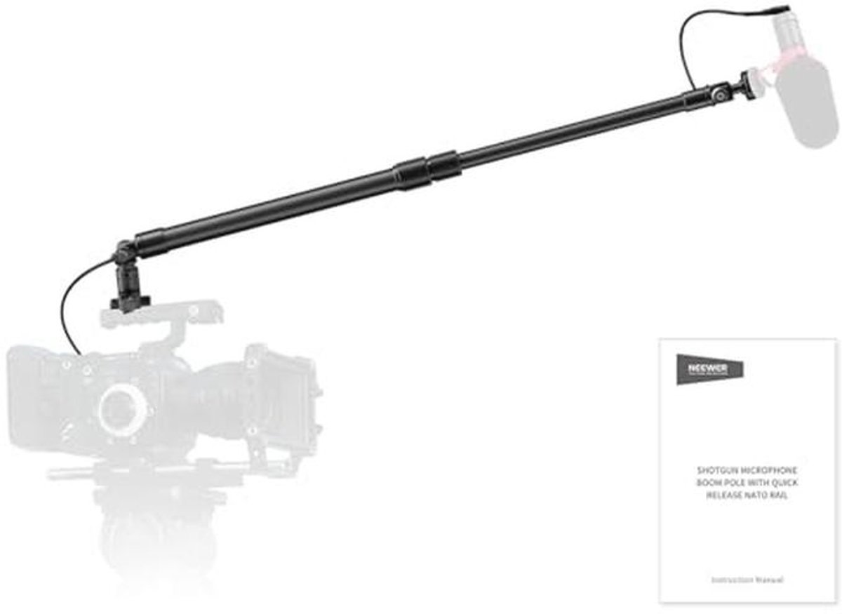 Uitschuifbare Koolstofvezel Microfoon Boom Pole 44-92cm met 3,5 mm Kabel en Koude Schoenhouder