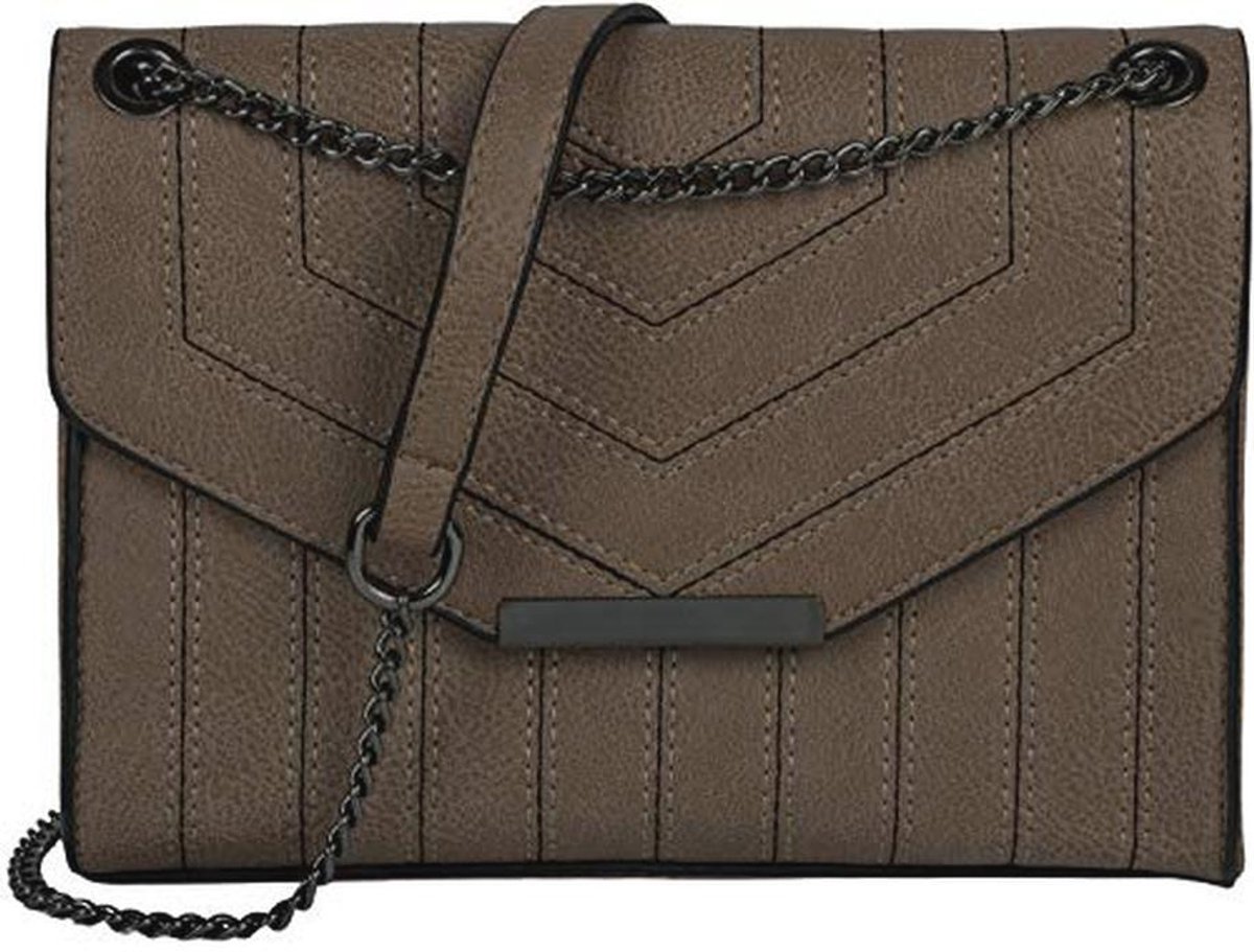 Dames schoudertas met siernaden en ketting - Grijs