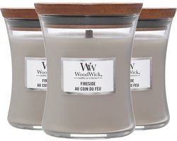 WoodWick Fireside geurkaarsen - Set van 3 medium kaarsen