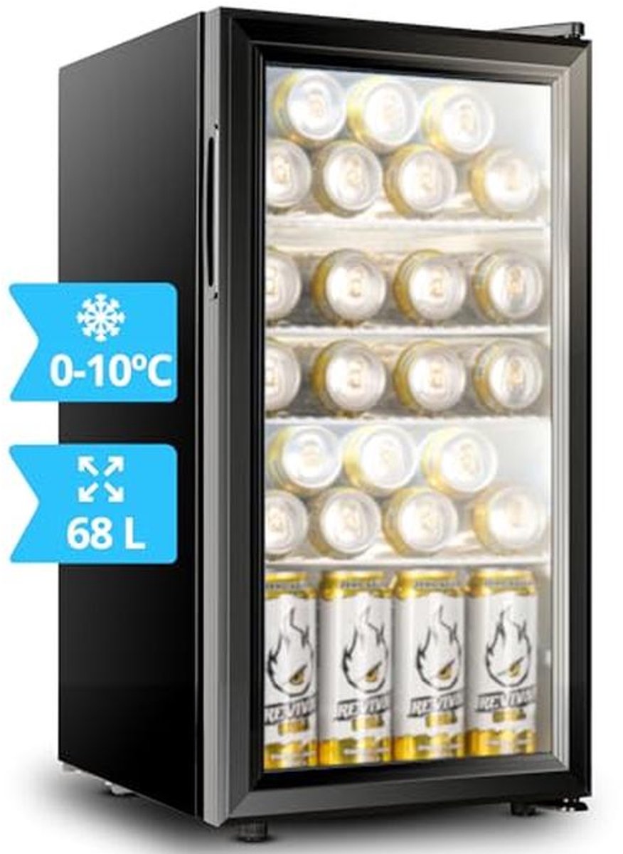 Mini-koelkast met glazen deur - 35 tot 68 liter energiezuinige koelkast voor optimale conservering