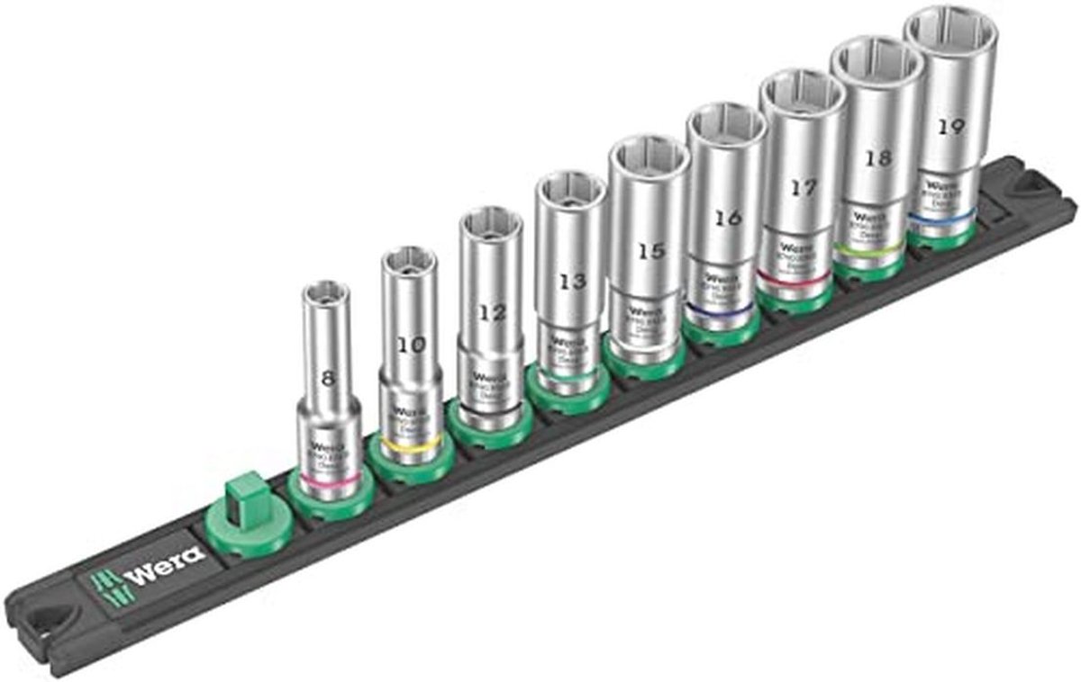 Dopsleutelset 3/8 inch - 9-delige notenmagneetstrip met hoge kwaliteit