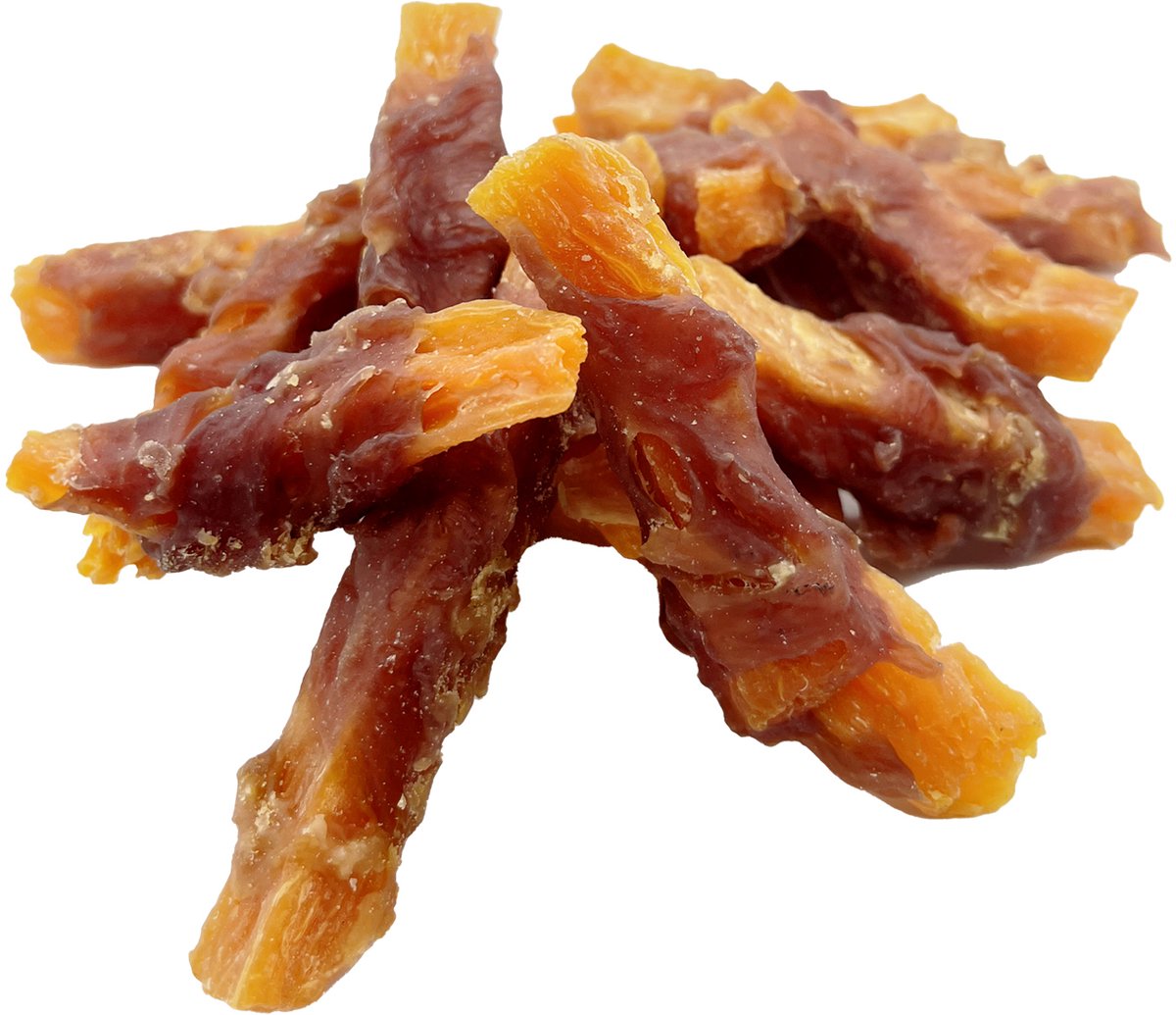 UniQ Pets - Zoete Aardappelfrietjes Omwikkeld met Eend - 500g - Graanvrij & Hoog Vleesgehalte