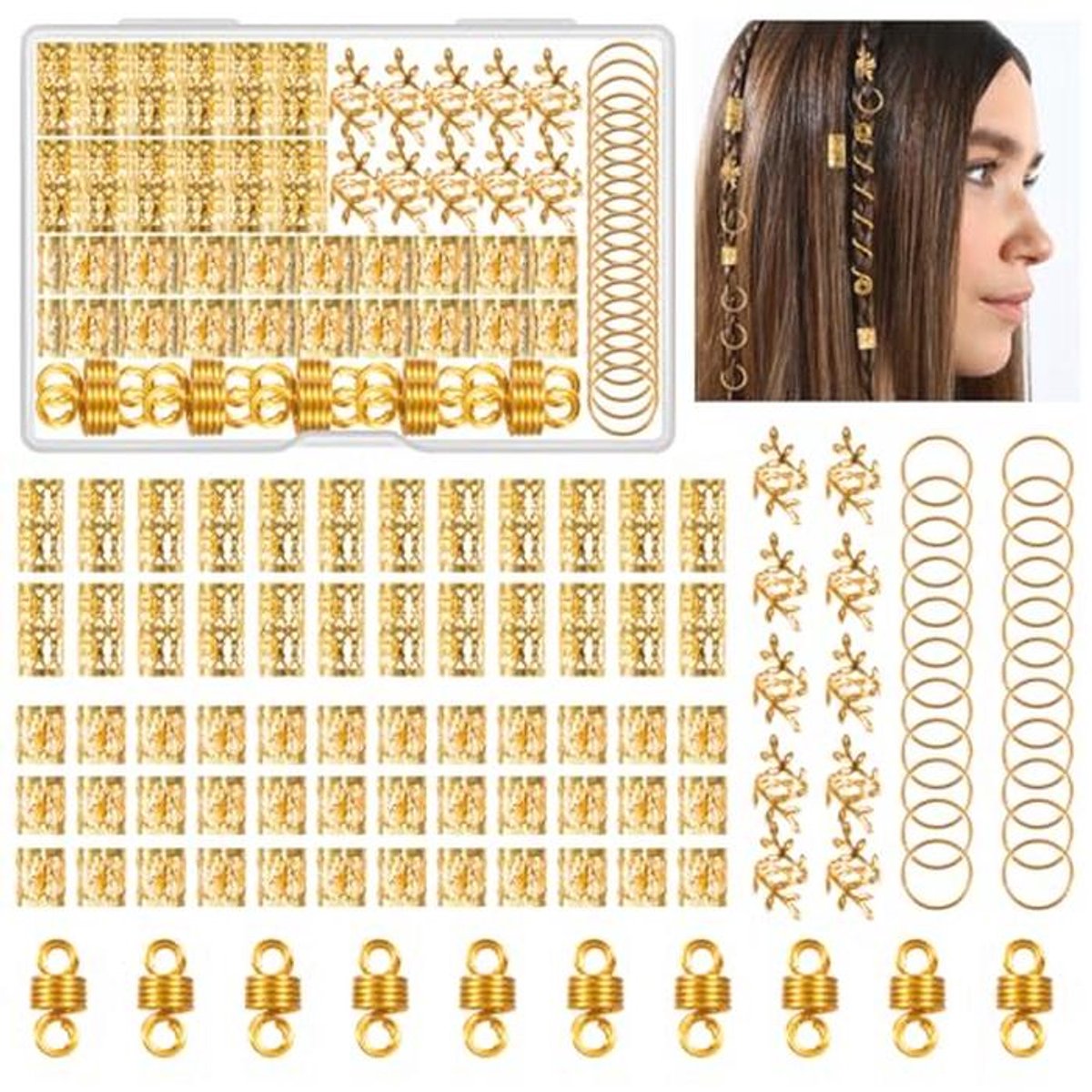 Metalen haarsieraden voor vlechten en dreadlocks, 100 stuks, golden haaraccessoires