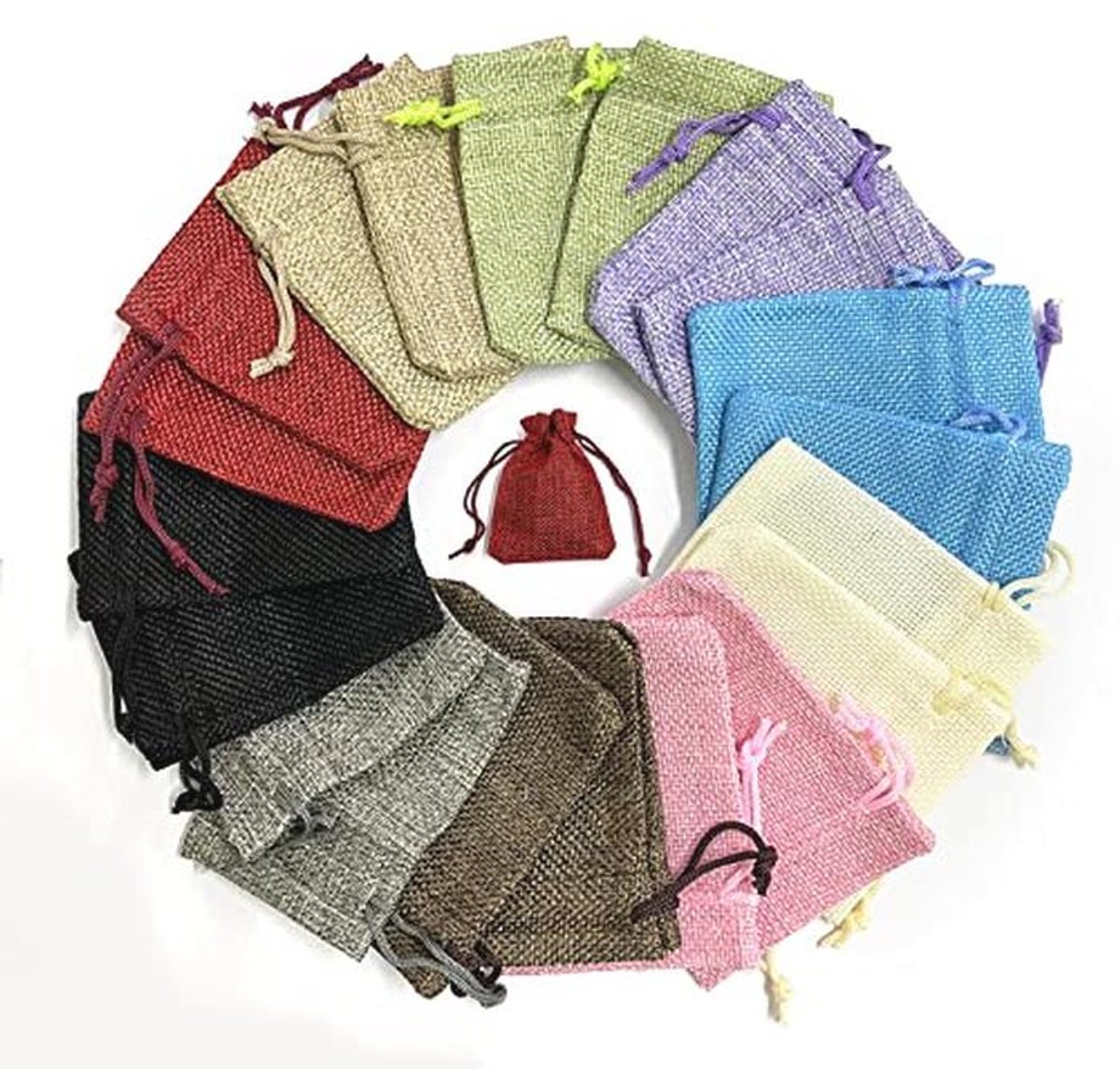 20 Stuks Kleurrijke Jute Tassen met Trekkoord voor Geschenken en Sieraden