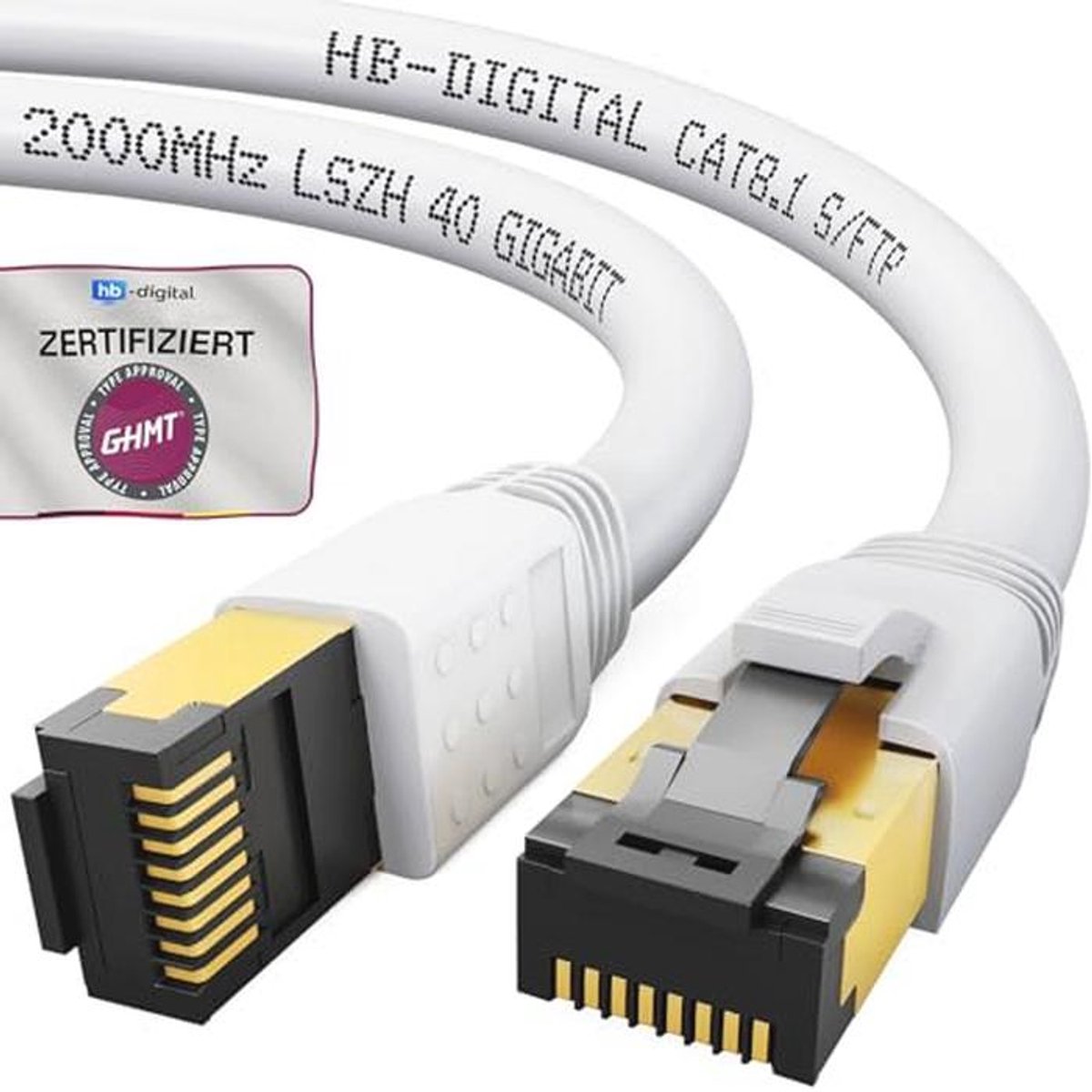 CAT 8 LAN-kabel S/FTP LSZH, 40 Gbps, 2000 MHz, vergulde RJ45-stekker