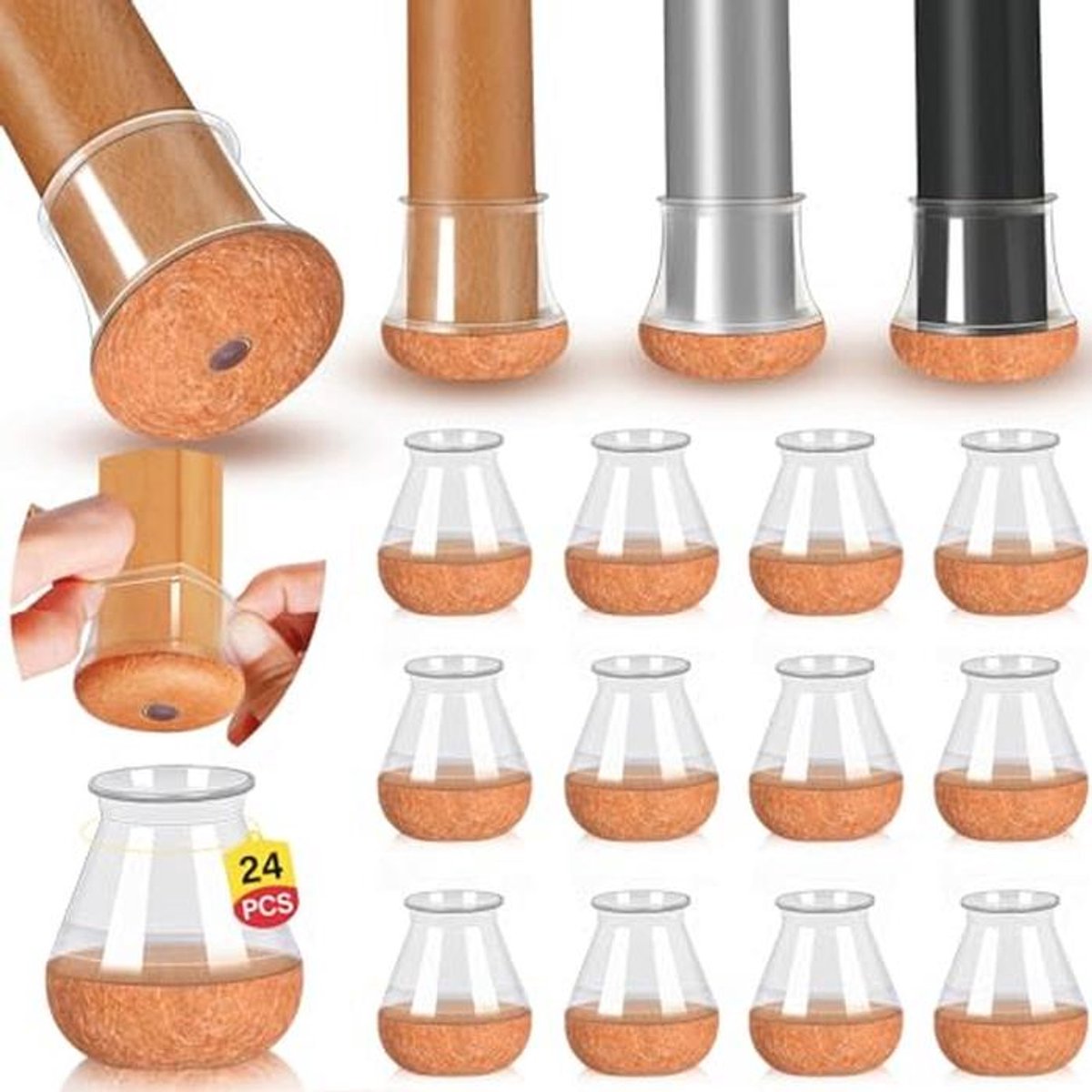 Stoelpootdoppen met Vilt en Siliconen - Beschermers voor Hardhouten Vloeren, Tegels en Laminaat (Transparant, Pasvorm: 14-18 mm)