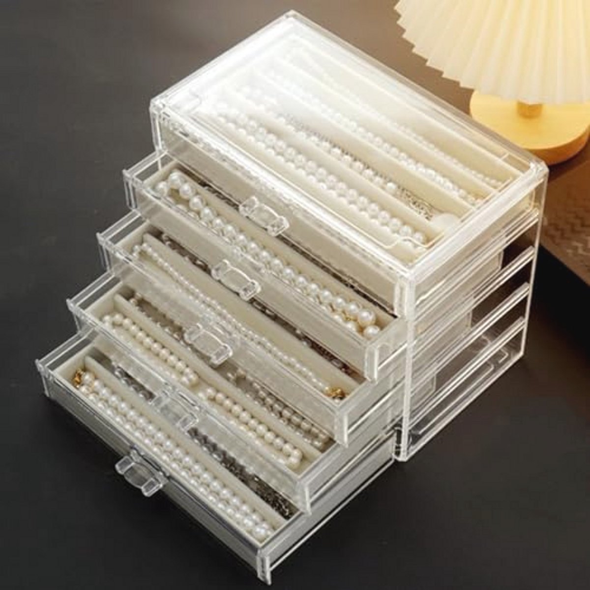 Ketting opbergdoos met fluwelen lade - Acryl ketting organizer en stofdichte display case voor vrouwen en meisjes