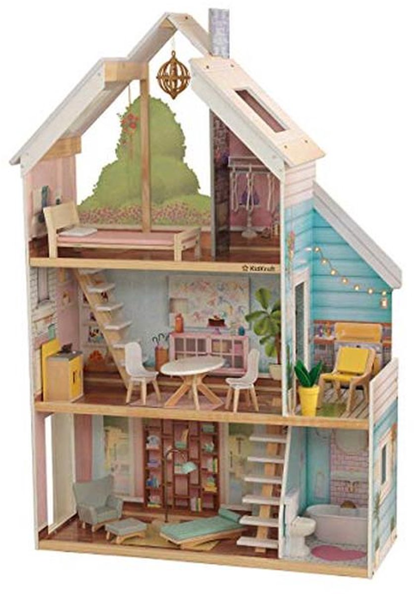 Poppenhuis met 3 Verdielen en 18 Accessoires voor Urenlang Speelplezier